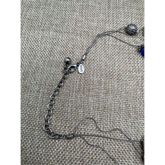 Chico’s Blue and Silver Beaded Multi strand Necklace Adjustable - Picture 4 of 5
